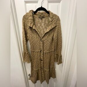 Fever 90s Tan Knit Button-Up Cardigan with bell sleeves